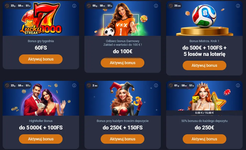 Pakiet powitalny Vox Casino do 10 000 PLN i 600 darmowych spinów oraz kody promocyjne